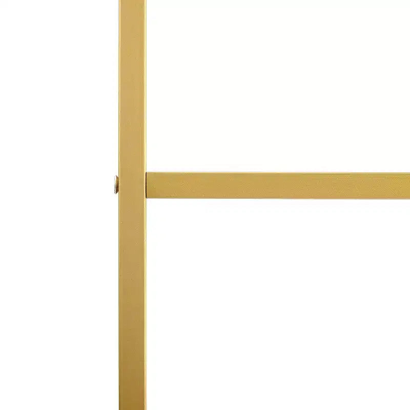 Libreria Etagere da 193 cm in acciaio color oro con 4 ripiani in vetro temperato trasparente
