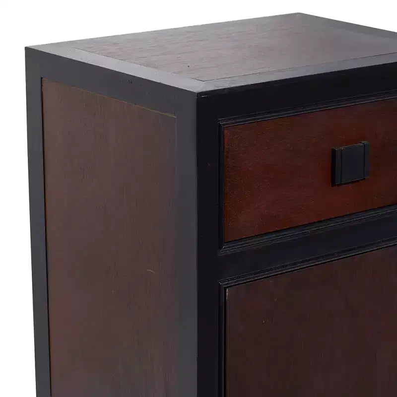 Mobiletto contenitore contemporaneo in legno piccolo, marrone scuro | 1 cassetto e anta