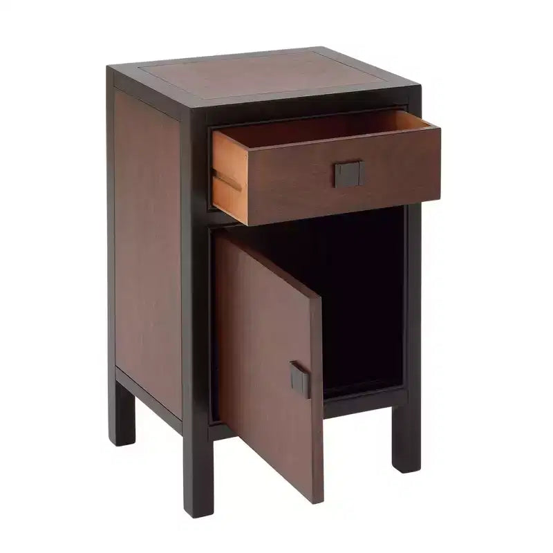 Mobiletto contenitore contemporaneo in legno piccolo, marrone scuro | 1 cassetto e anta