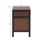 Mobiletto contenitore contemporaneo in legno piccolo, marrone scuro | 1 cassetto e anta