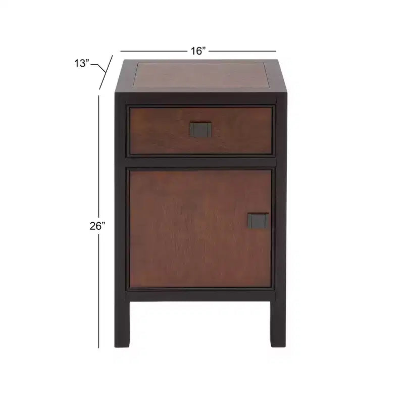 Mobiletto contenitore contemporaneo in legno piccolo, marrone scuro | 1 cassetto e anta
