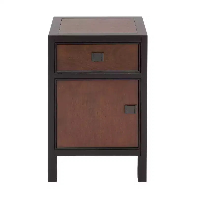 Mobiletto contenitore contemporaneo in legno piccolo, marrone scuro | 1 cassetto e anta