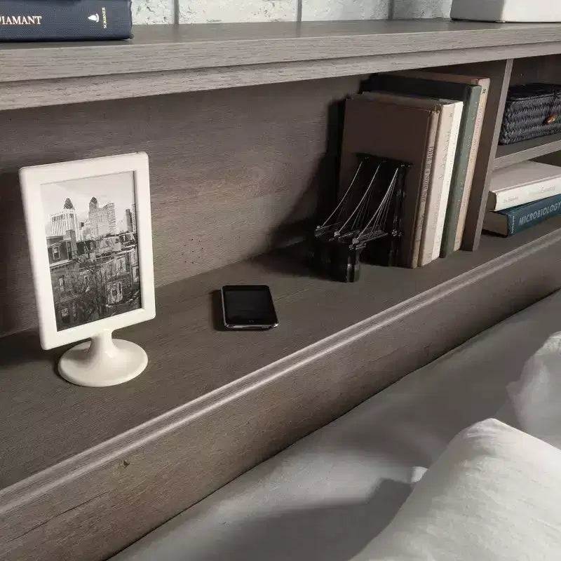 Testiera letto matrimoniale/queen-size con contenitore integrato | Finitura laminata in MDF effetto legno