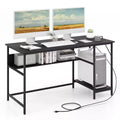 Costway 55'' Computer Desk w/ Charging Station Home Office PC Desk w/ 4 Power Outlets