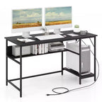 Costway 55'' Computer Desk w/ Charging Station Home Office PC Desk w/ 4 Power Outlets
