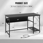 Scrivania per computer da 55" con stazione di ricarica | 4 prese e 2 porte USB | Mensola sotto la scrivania
