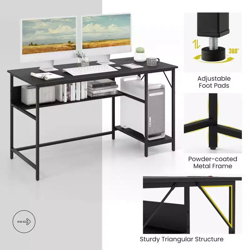 Scrivania per computer da 55" con stazione di ricarica | 4 prese e 2 porte USB | Mensola sotto la scrivania