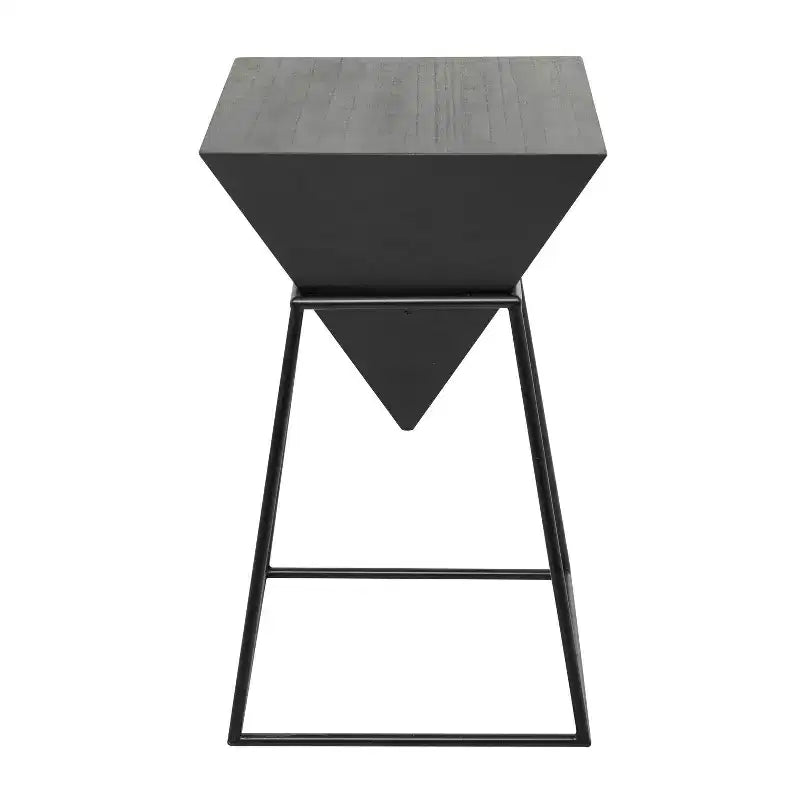 Tavolino moderno triangolare in metallo | Struttura in ferro nero e piano in legno