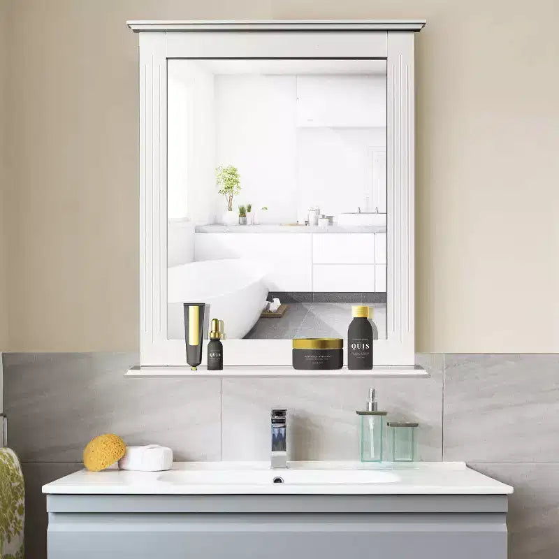 Specchio da bagno a parete con mensola inferiore | Specchio da trucco quadrato per vanity