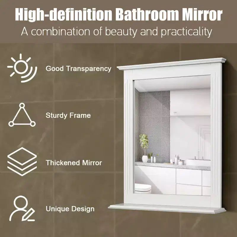 Specchio da bagno a parete con mensola inferiore | Specchio da trucco quadrato per vanity