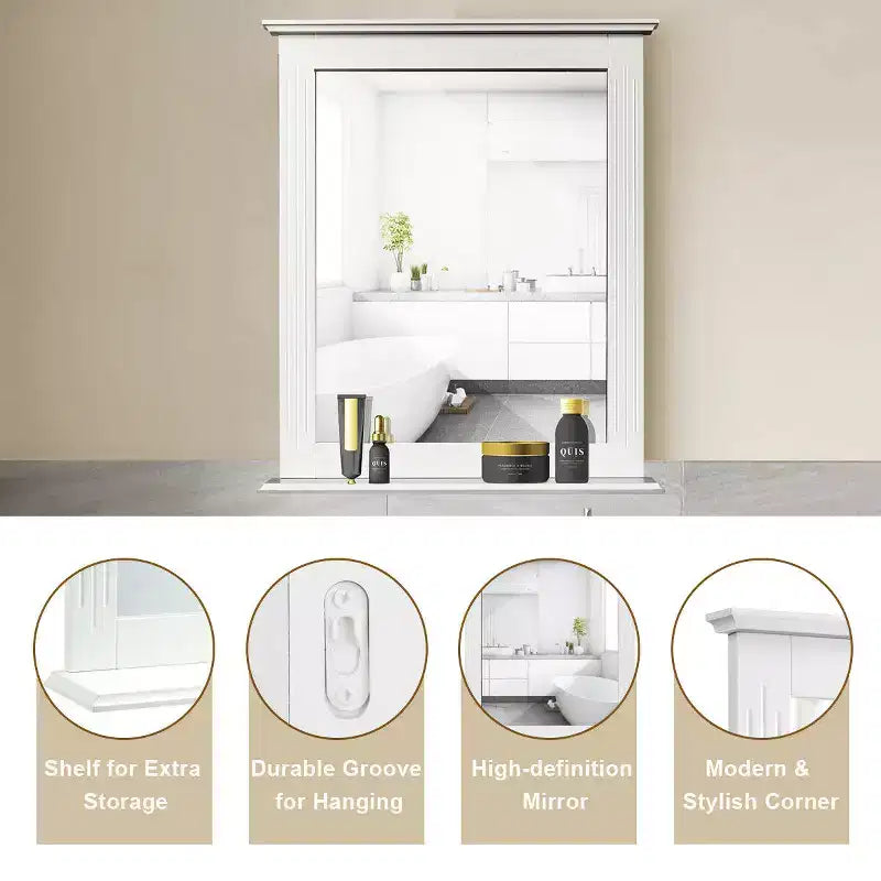 Specchio da bagno a parete con mensola inferiore | Specchio da trucco quadrato per vanity