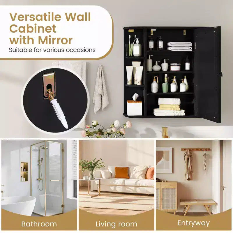 Mobiletto per medicinali da bagno multiuso a superficie di parete con specchio Grigio/Bianco/Nero/Marrone