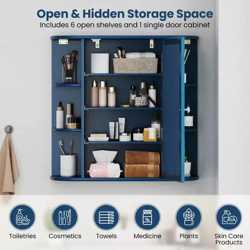 Mobiletto per medicinali da bagno multiuso a superficie di parete con specchio Grigio/Bianco/Nero/Marrone