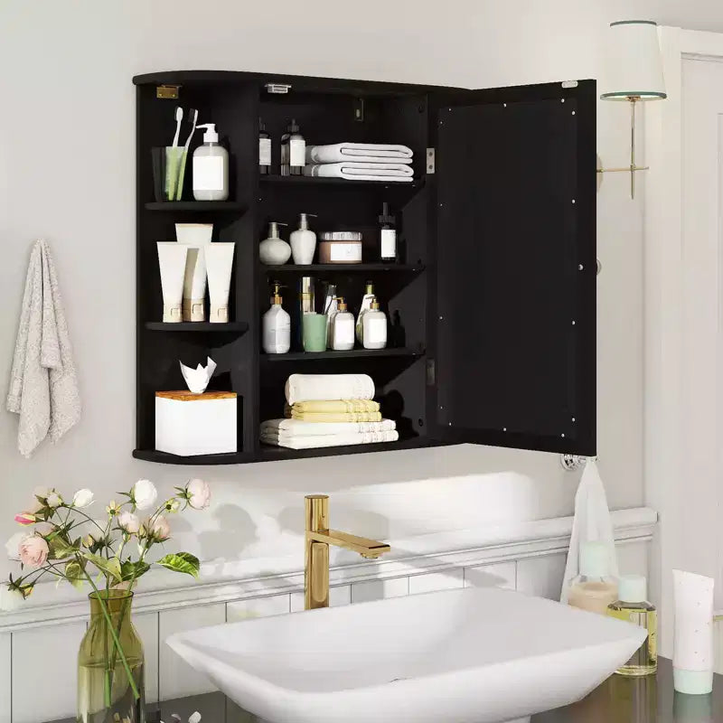 Mobiletto per medicinali da bagno multiuso a superficie di parete con specchio Grigio/Bianco/Nero/Marrone