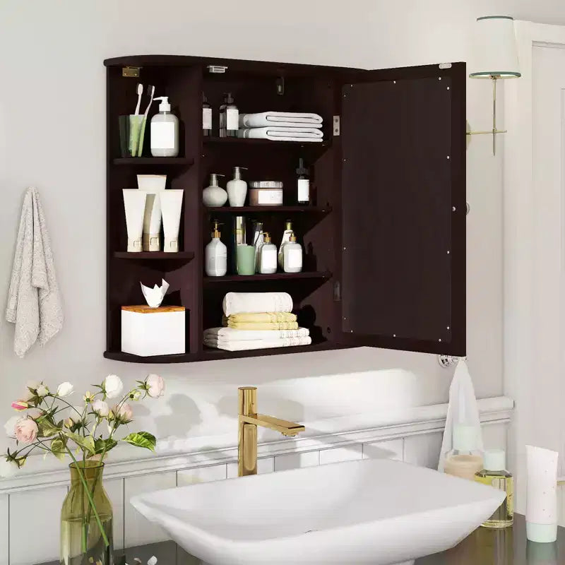 Mobiletto per medicinali da bagno multiuso a superficie di parete con specchio Grigio/Bianco/Nero/Marrone