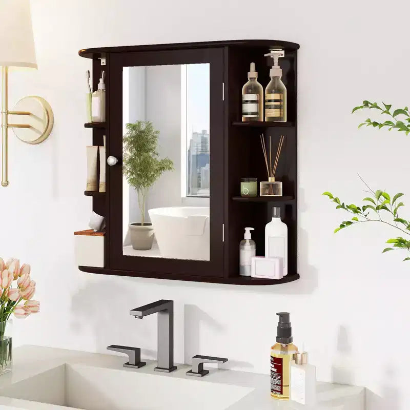 Mobiletto per medicinali da bagno multiuso a superficie di parete con specchio Grigio/Bianco/Nero/Marrone