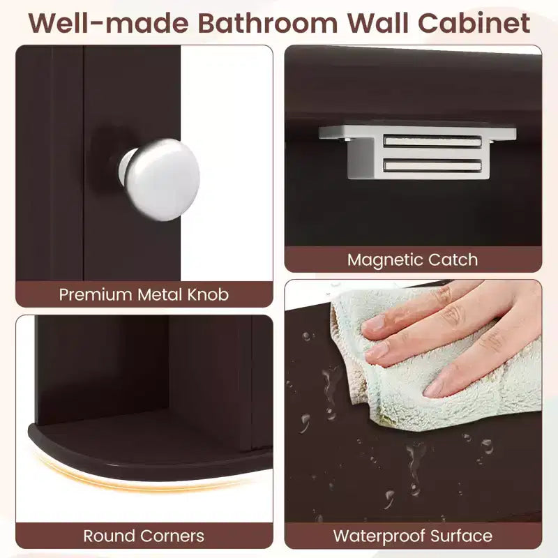 Mobiletto per medicinali da bagno multiuso a superficie di parete con specchio Grigio/Bianco/Nero/Marrone