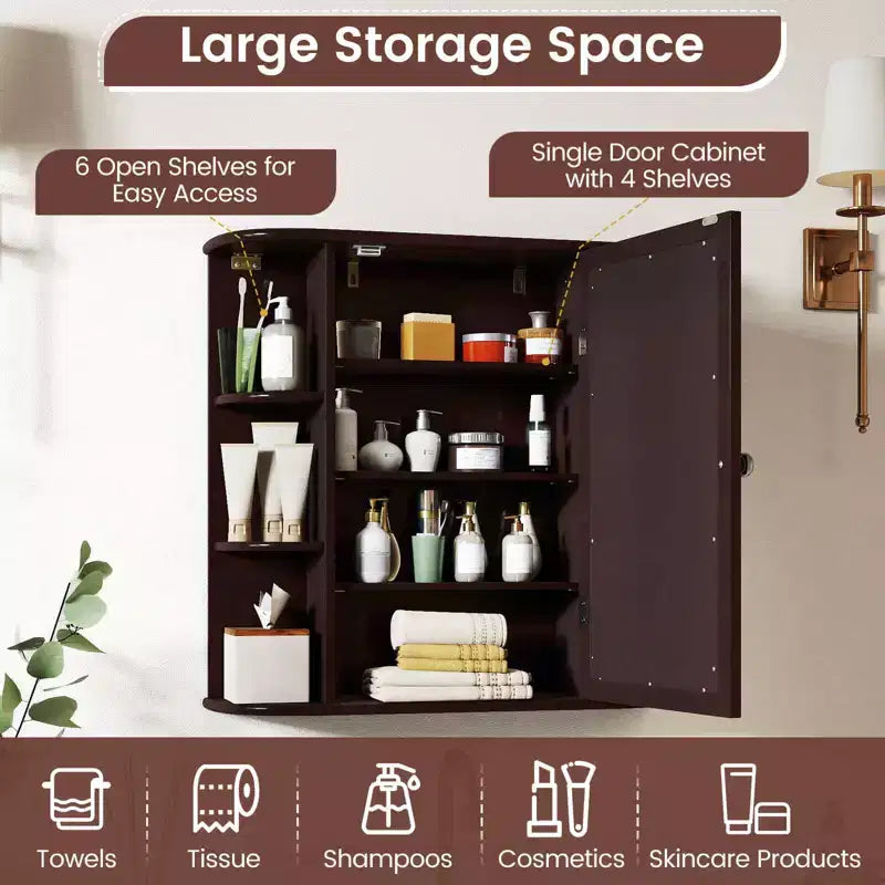 Mobiletto per medicinali da bagno multiuso a superficie di parete con specchio Grigio/Bianco/Nero/Marrone