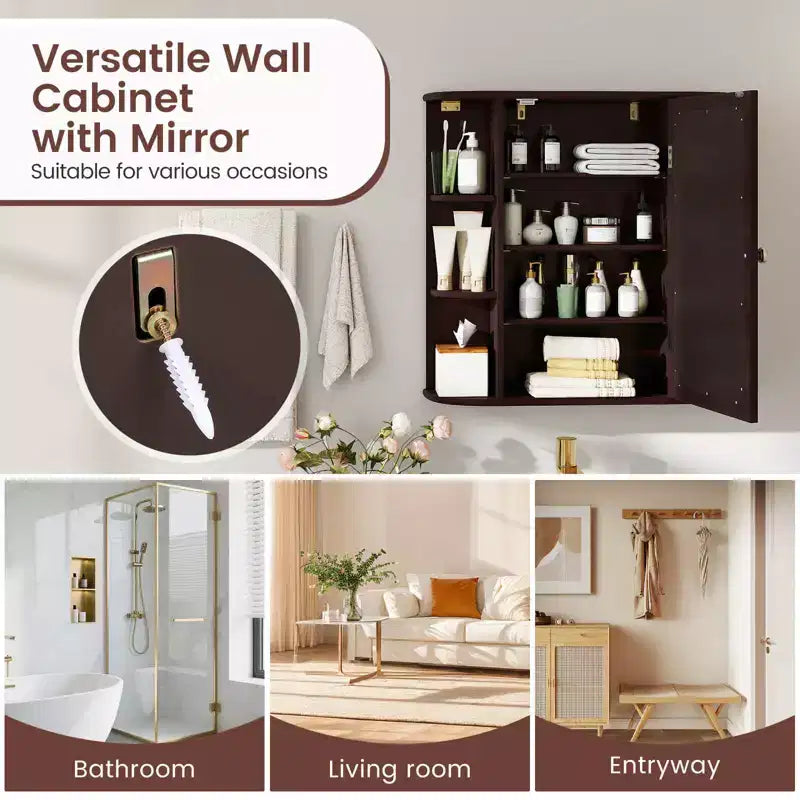 Mobiletto per medicinali da bagno multiuso a superficie di parete con specchio Grigio/Bianco/Nero/Marrone