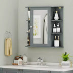 Mobiletto per medicinali da bagno multiuso a superficie di parete con specchio Grigio/Bianco/Nero/Marrone