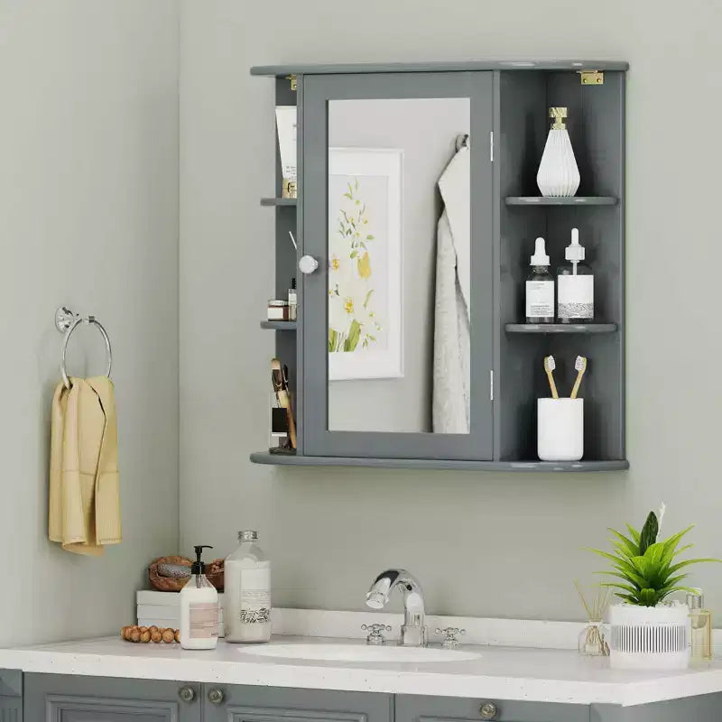 Mobiletto per medicinali da bagno multiuso a superficie di parete con specchio Grigio/Bianco/Nero/Marrone