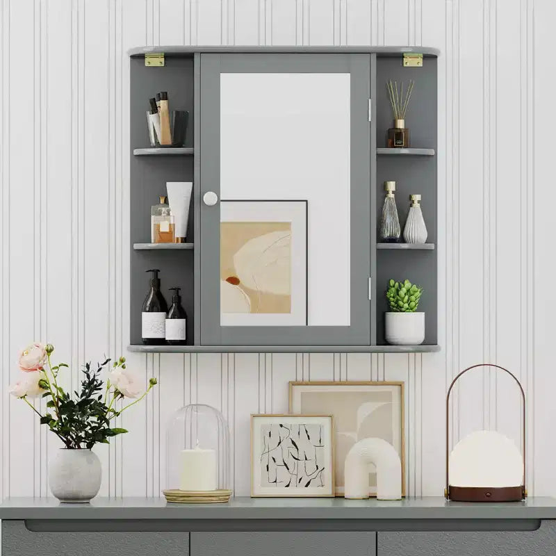Mobiletto per medicinali da bagno multiuso a superficie di parete con specchio Grigio/Bianco/Nero/Marrone