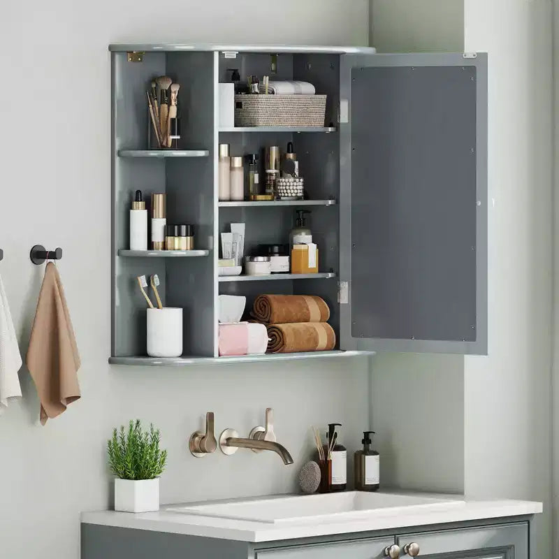Mobiletto per medicinali da bagno multiuso a superficie di parete con specchio Grigio/Bianco/Nero/Marrone