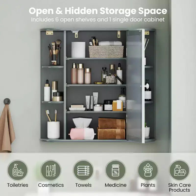Mobiletto per medicinali da bagno multiuso a superficie di parete con specchio Grigio/Bianco/Nero/Marrone