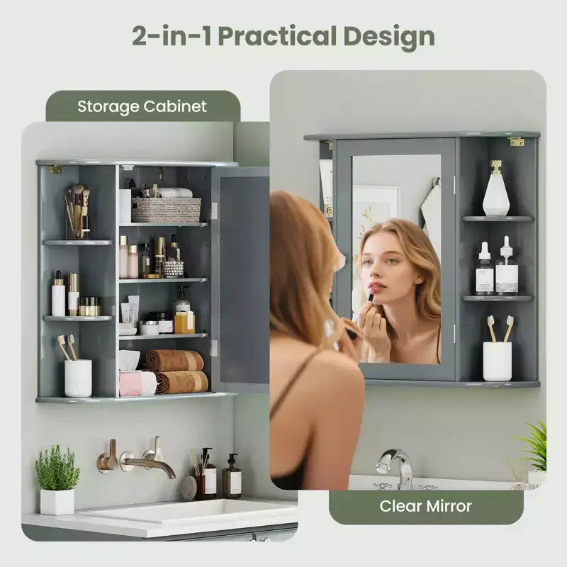 Mobiletto per medicinali da bagno multiuso a superficie di parete con specchio Grigio/Bianco/Nero/Marrone