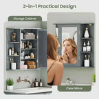 Mobiletto per medicinali da bagno multiuso a superficie di parete con specchio Grigio/Bianco/Nero/Marrone