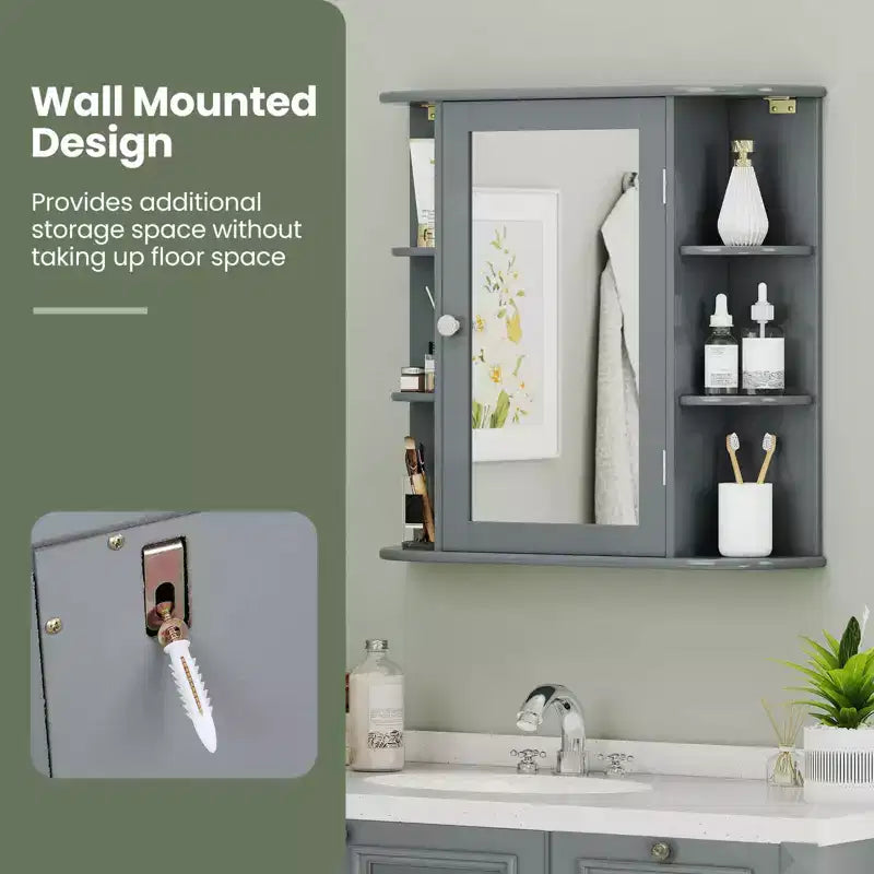 Mobiletto per medicinali da bagno multiuso a superficie di parete con specchio Grigio/Bianco/Nero/Marrone