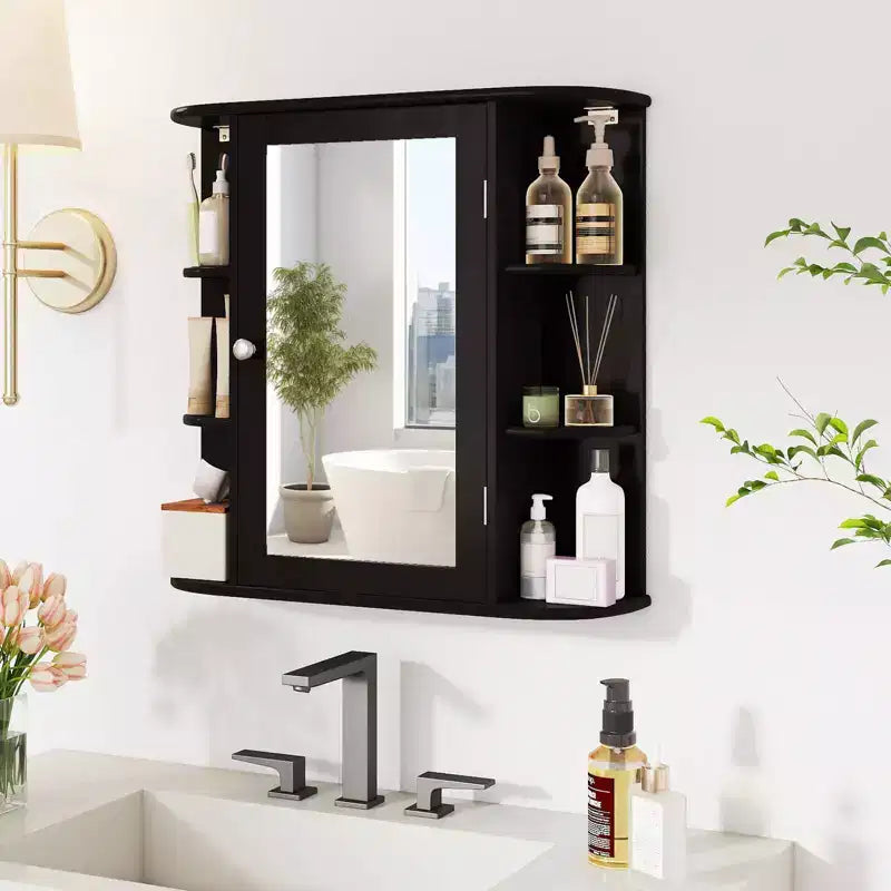 Mobiletto per medicinali da bagno multiuso a superficie di parete con specchio Grigio/Bianco/Nero/Marrone