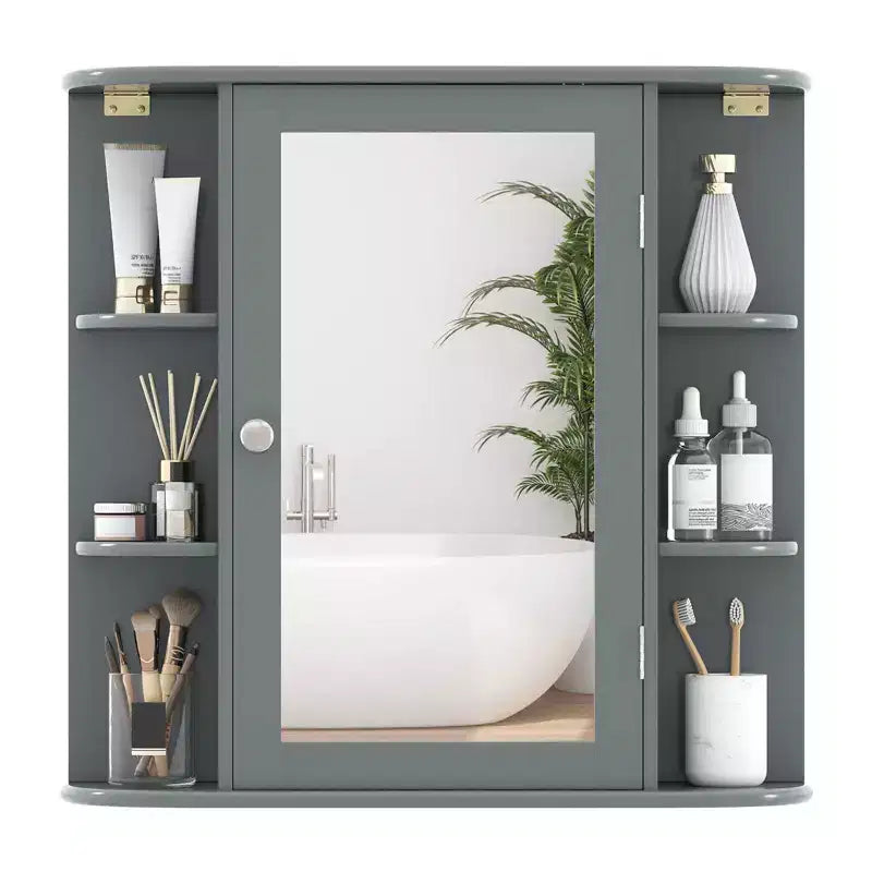 Mobiletto per medicinali da bagno multiuso a superficie di parete con specchio Grigio/Bianco/Nero/Marrone
