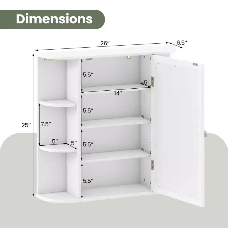 Mobiletto per medicinali da bagno multiuso a superficie di parete con specchio Grigio/Bianco/Nero/Marrone