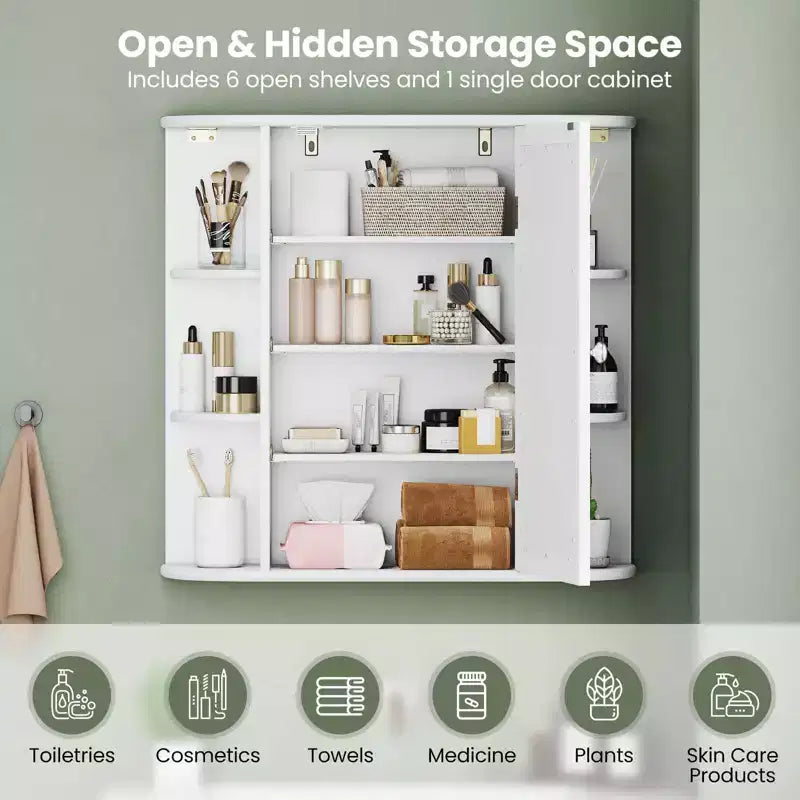 Mobiletto per medicinali da bagno multiuso a superficie di parete con specchio Grigio/Bianco/Nero/Marrone