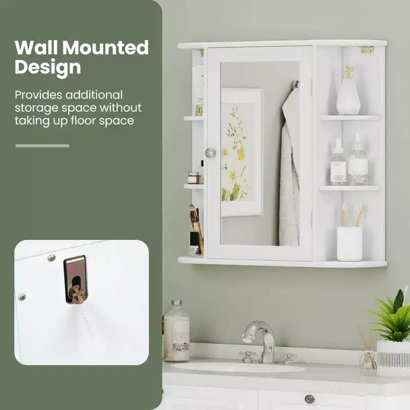 Mobiletto per medicinali da bagno multiuso a superficie di parete con specchio Grigio/Bianco/Nero/Marrone
