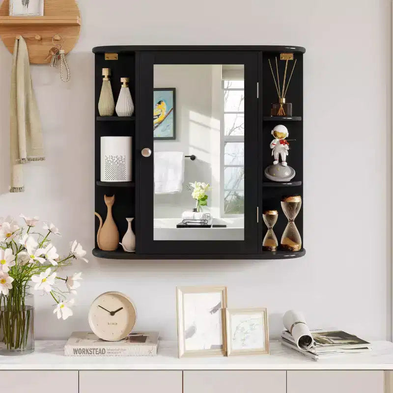 Mobiletto per medicinali da bagno multiuso a superficie di parete con specchio Grigio/Bianco/Nero/Marrone