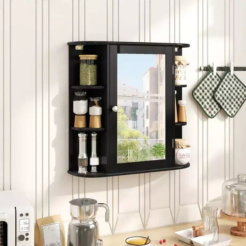 Mobiletto per medicinali da bagno multiuso a superficie di parete con specchio Grigio/Bianco/Nero/Marrone