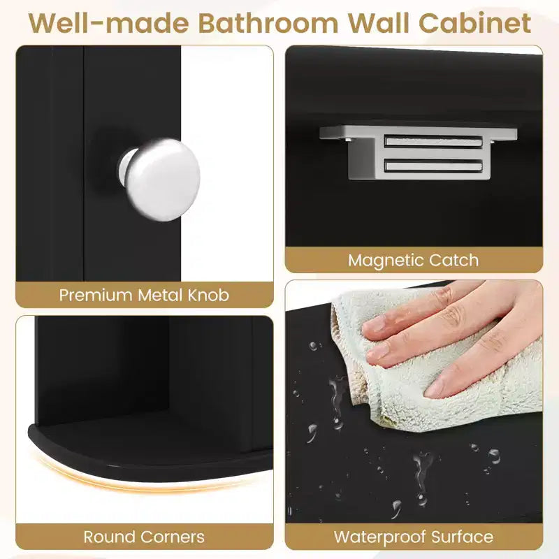Mobiletto per medicinali da bagno multiuso a superficie di parete con specchio Grigio/Bianco/Nero/Marrone