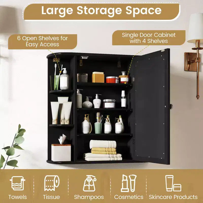 Mobiletto per medicinali da bagno multiuso a superficie di parete con specchio Grigio/Bianco/Nero/Marrone