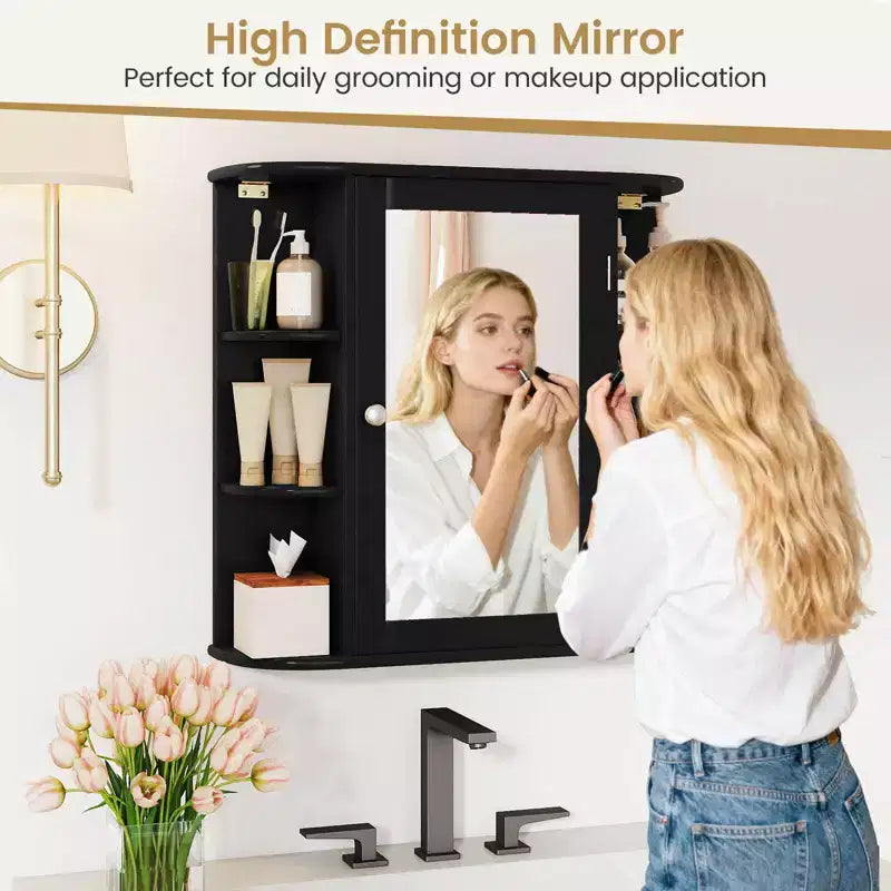Mobiletto per medicinali da bagno multiuso a superficie di parete con specchio Grigio/Bianco/Nero/Marrone
