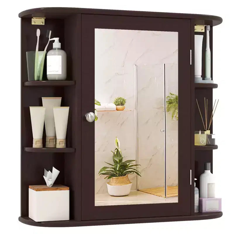 Mobiletto per medicinali da bagno multiuso a superficie di parete con specchio Grigio/Bianco/Nero/Marrone
