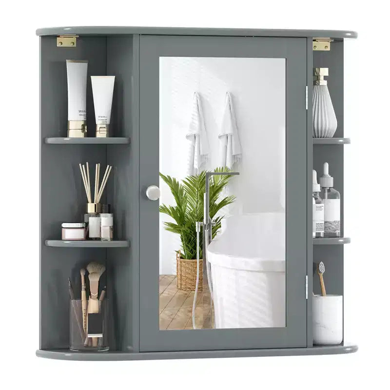 Mobiletto per medicinali da bagno multiuso a superficie di parete con specchio Grigio/Bianco/Nero/Marrone