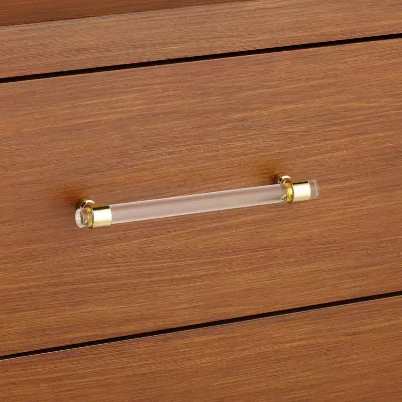 Cassettiera a 3 cassetti larga 81 cm in teak spazzolato con maniglie in cristallo | Gambe in legno massello