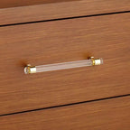 Cassettiera a 3 cassetti larga 81 cm in teak spazzolato con maniglie in cristallo | Gambe in legno massello