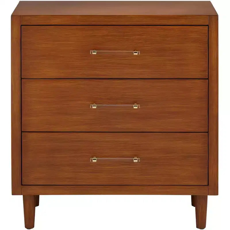 Cassettiera a 3 cassetti larga 81 cm in teak spazzolato con maniglie in cristallo | Gambe in legno massello