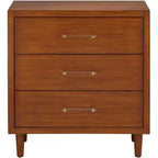 Cassettiera a 3 cassetti larga 81 cm in teak spazzolato con maniglie in cristallo | Gambe in legno massello