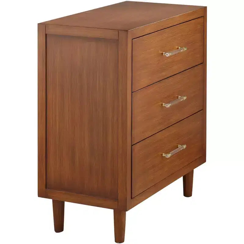 Cassettiera a 3 cassetti larga 81 cm in teak spazzolato con maniglie in cristallo | Gambe in legno massello