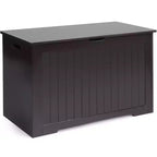 Costway Wooden Toy Box Kids Storage Chest Bench W/ Flip-Top Lid & Safety Hinge White\Brown
