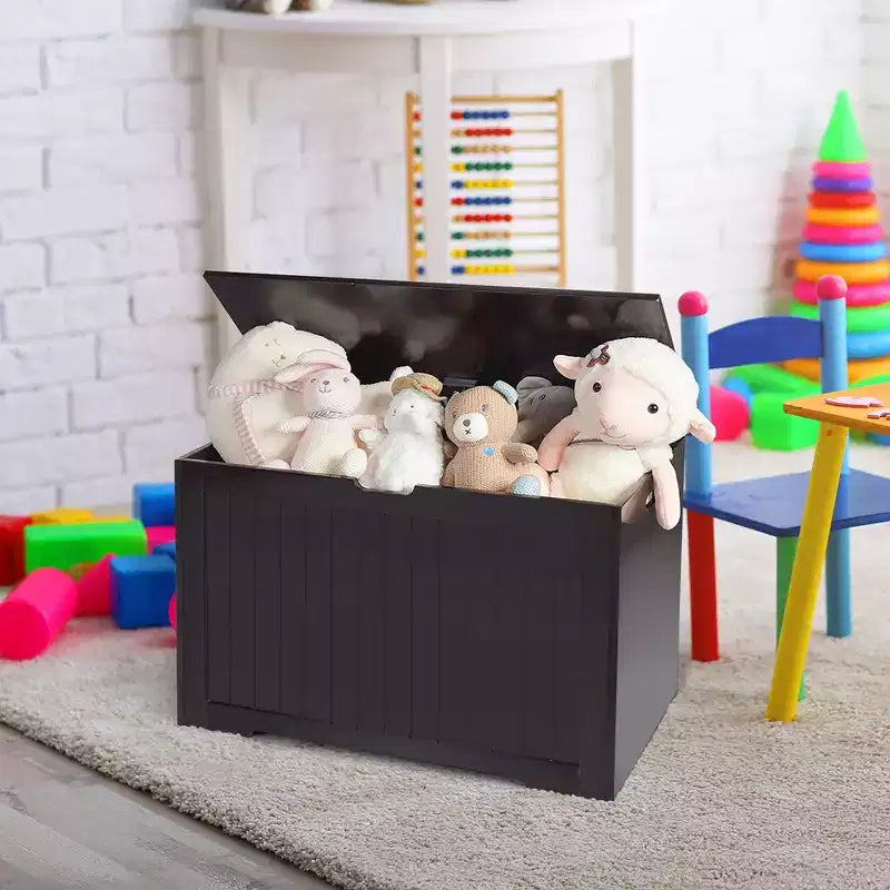 Cassapanca Panca Contenitore Portagiochi in Legno per Bambini con Coperchio a Ribalta e Cerniera di Sicurezza